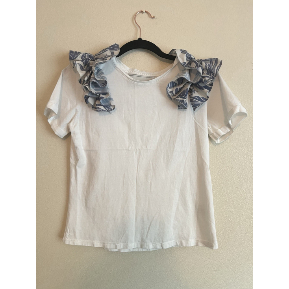 Tuckernuck Eugenia Fernandez Ruffle Tshirt Women’s Size S Cotton Short Sleeve